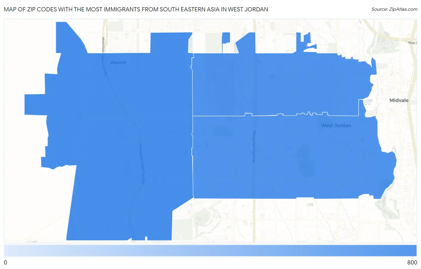 Zip Codes with the Most Immigrants from South Eastern Asia in West Jordan Map