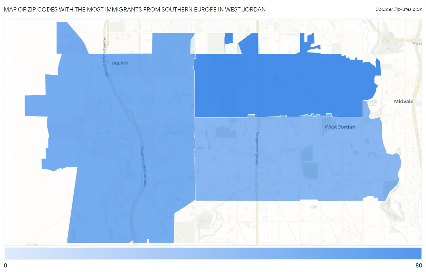 Zip Codes with the Most Immigrants from Southern Europe in West Jordan Map