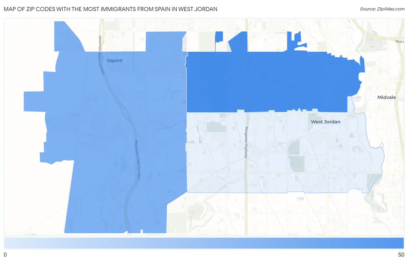 Zip Codes with the Most Immigrants from Spain in West Jordan Map
