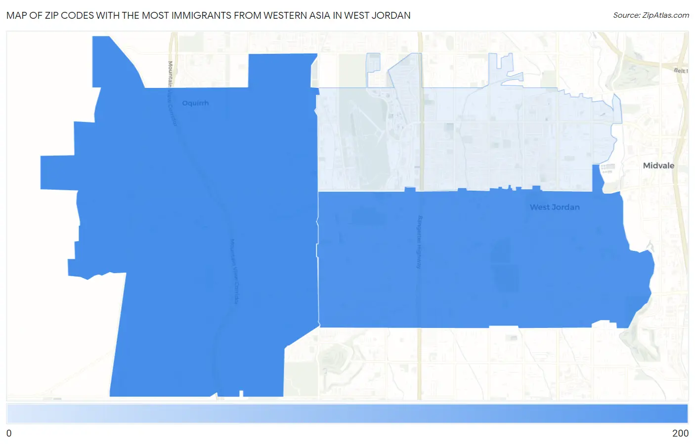 Zip Codes with the Most Immigrants from Western Asia in West Jordan Map