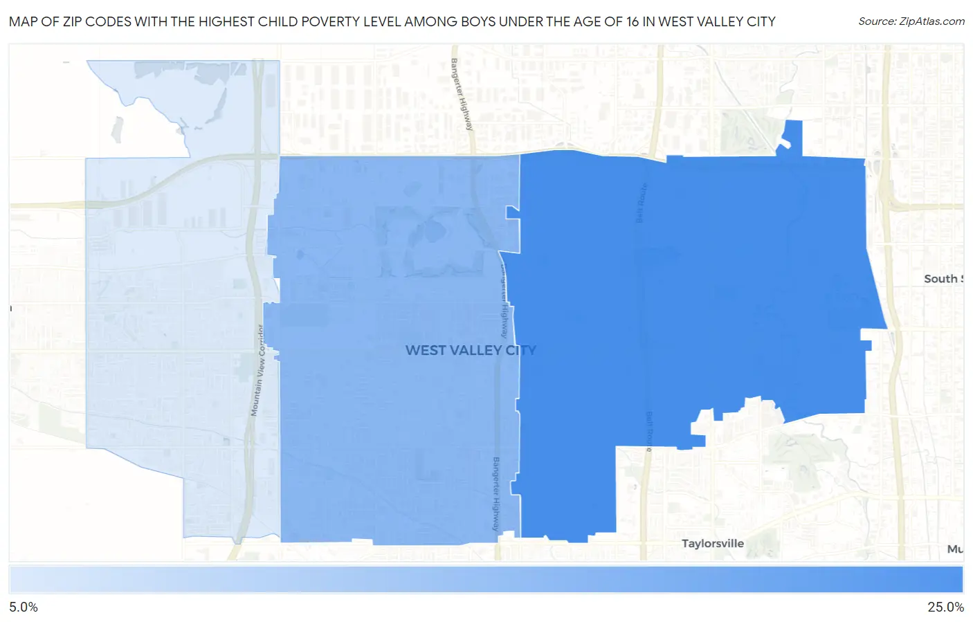 Zip Codes with the Highest Child Poverty Level Among Boys Under the Age of 16 in West Valley City Map