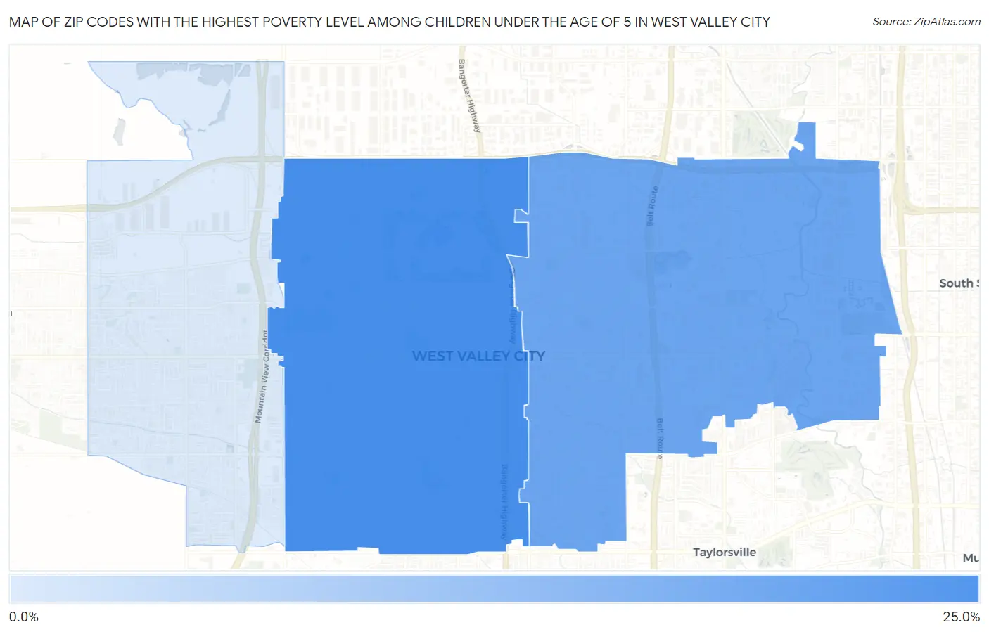 Zip Codes with the Highest Poverty Level Among Children Under the Age of 5 in West Valley City Map