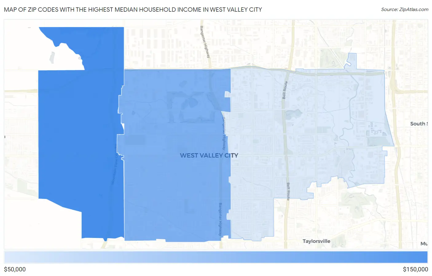 Zip Codes with the Highest Median Household Income in West Valley City Map