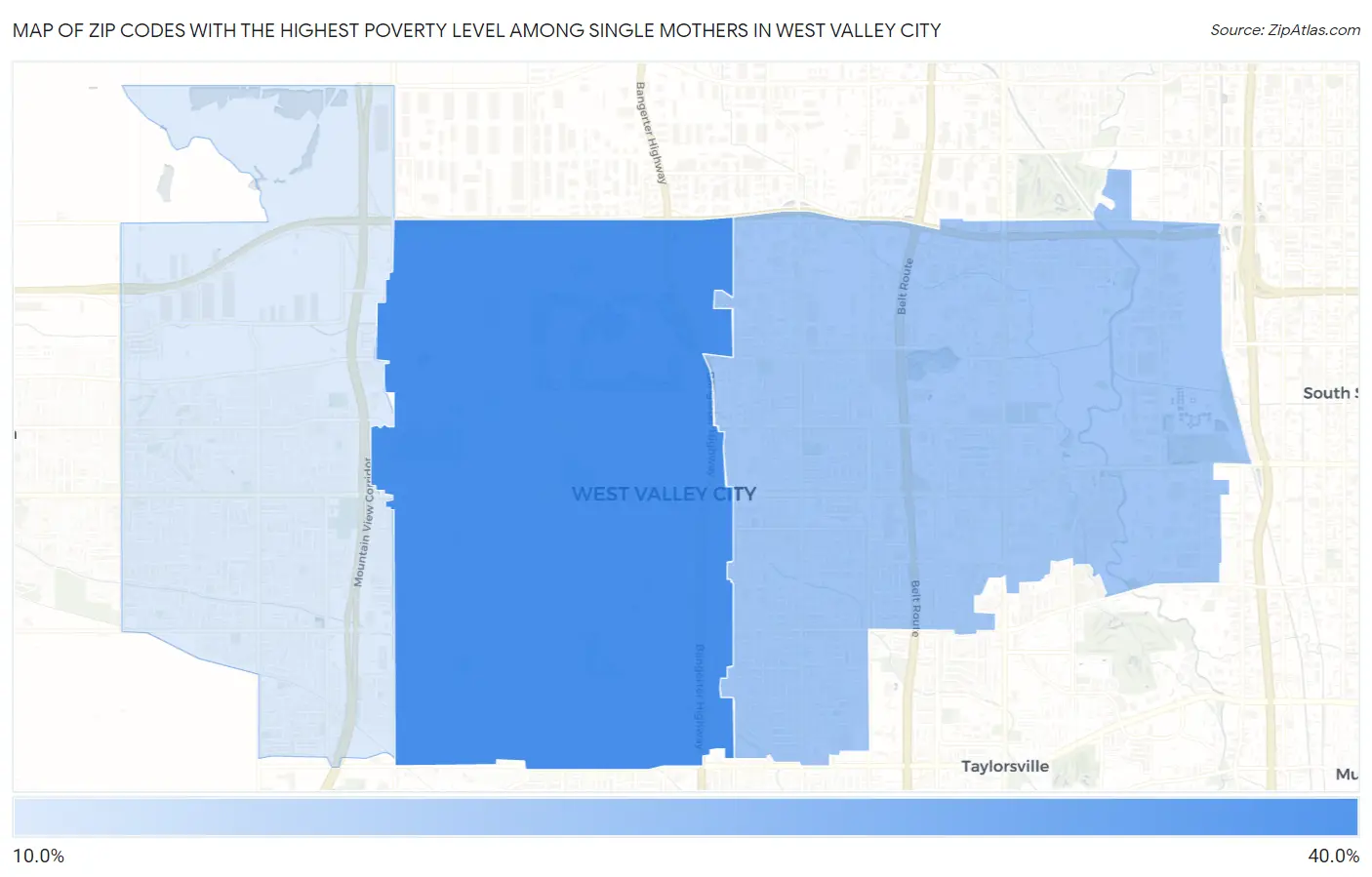 Zip Codes with the Highest Poverty Level Among Single Mothers in West Valley City Map