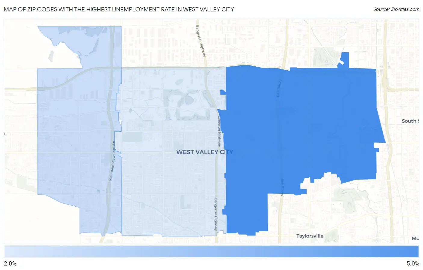Zip Codes with the Highest Unemployment Rate in West Valley City Map