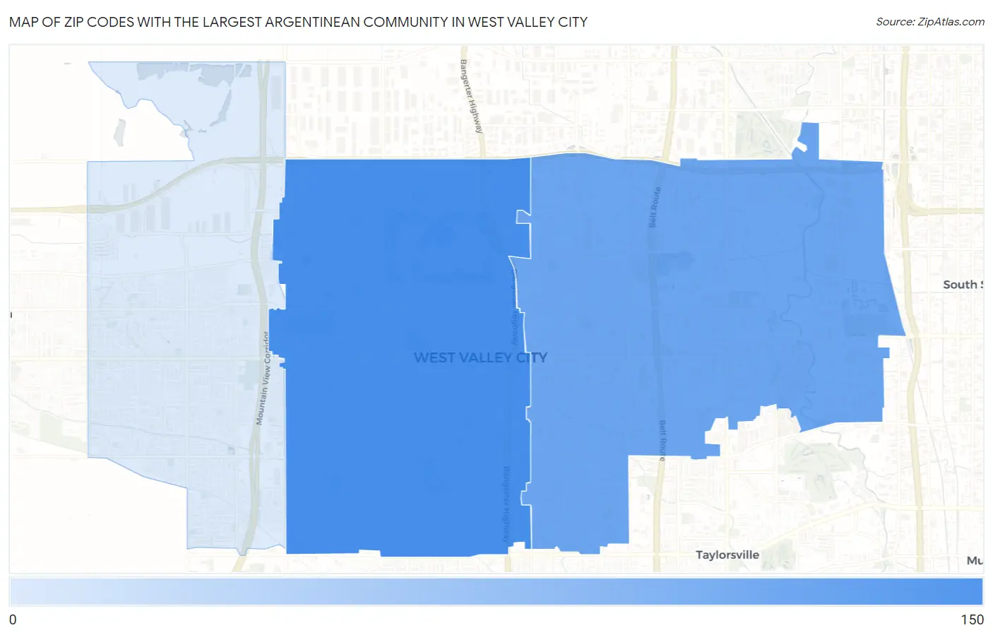 Zip Codes with the Largest Argentinean Community in West Valley City Map