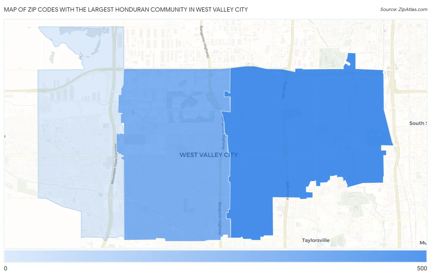 Zip Codes with the Largest Honduran Community in West Valley City Map