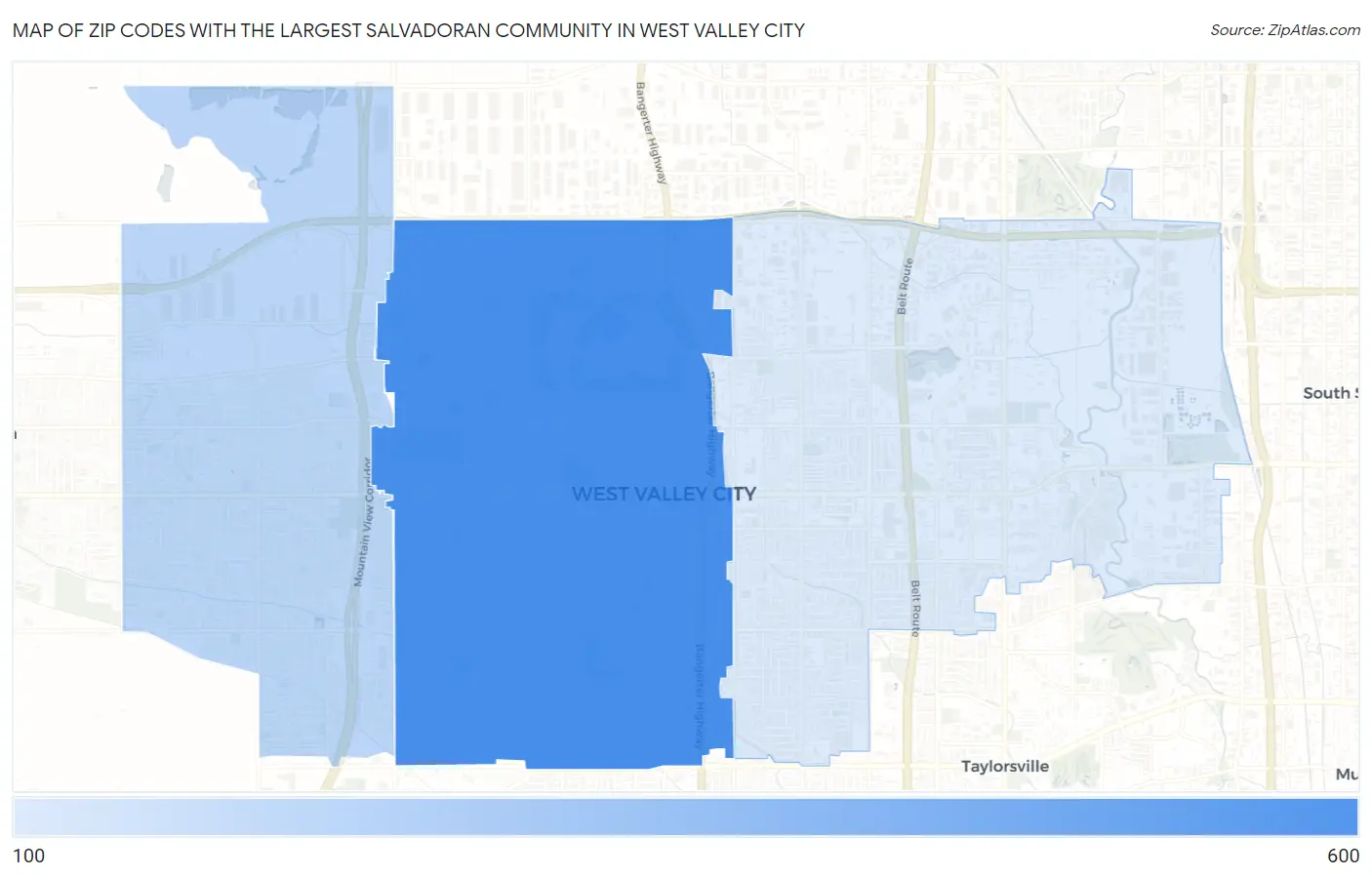 Zip Codes with the Largest Salvadoran Community in West Valley City Map