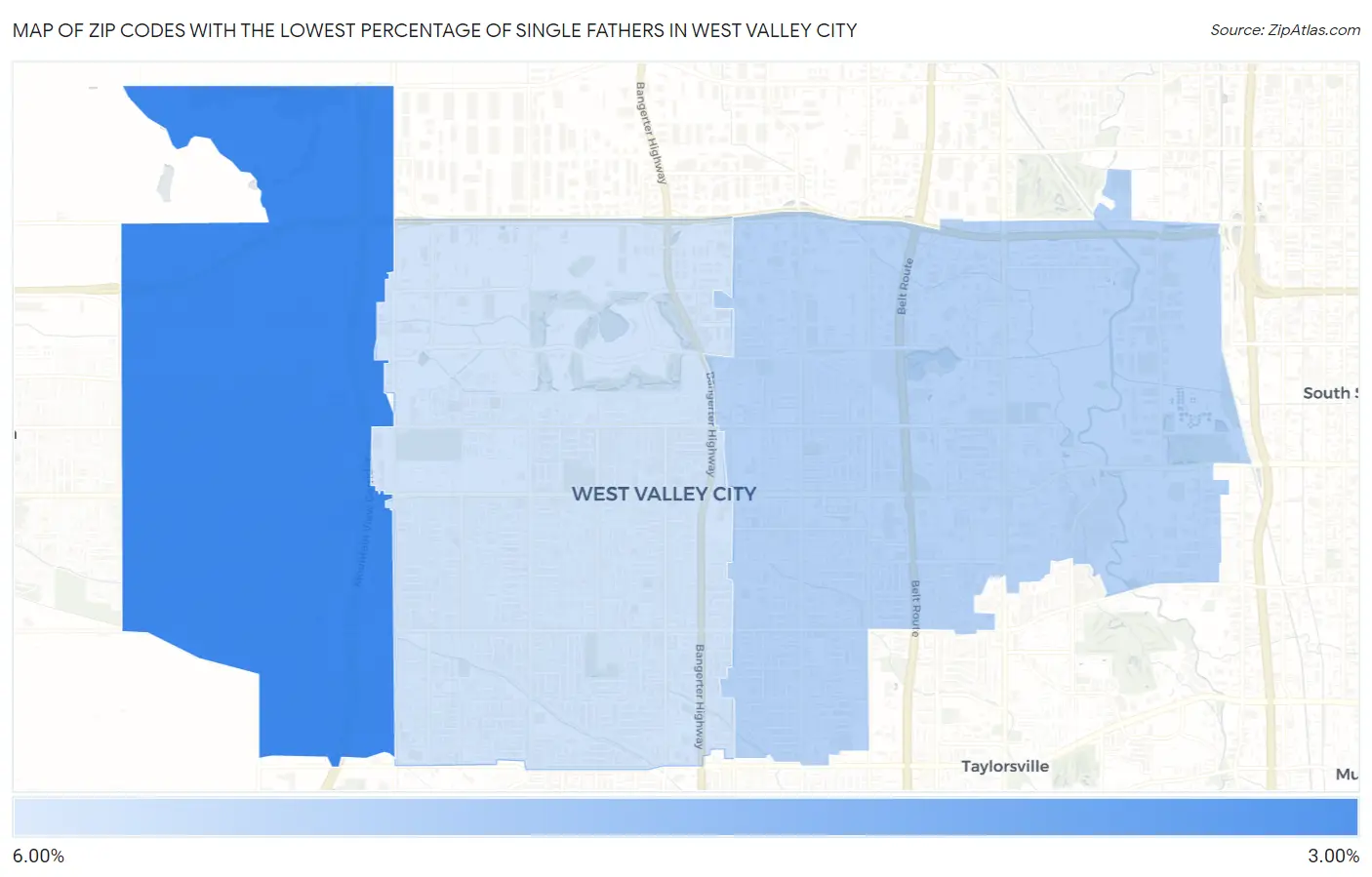 Zip Codes with the Lowest Percentage of Single Fathers in West Valley City Map