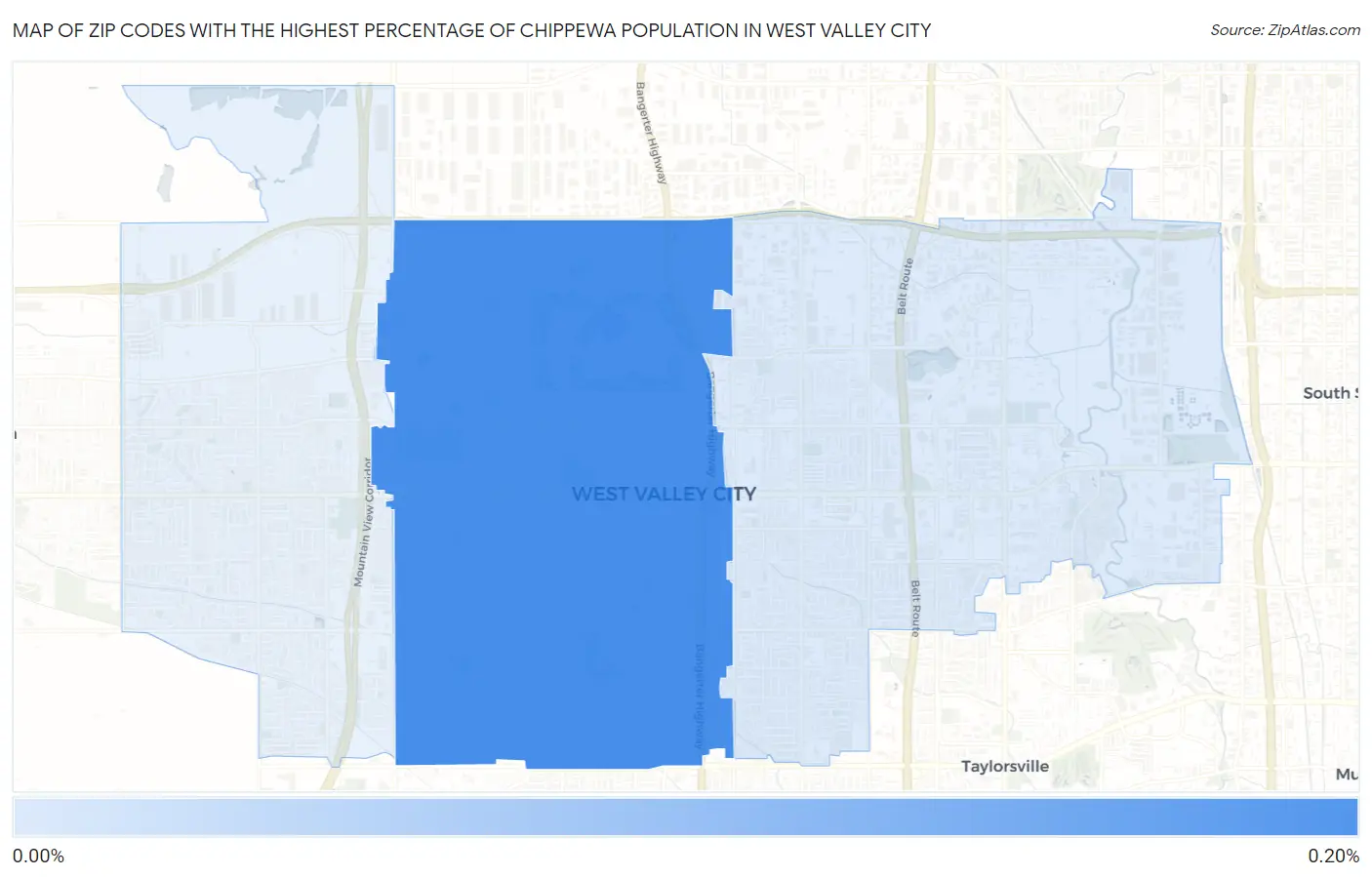 Zip Codes with the Highest Percentage of Chippewa Population in West Valley City Map