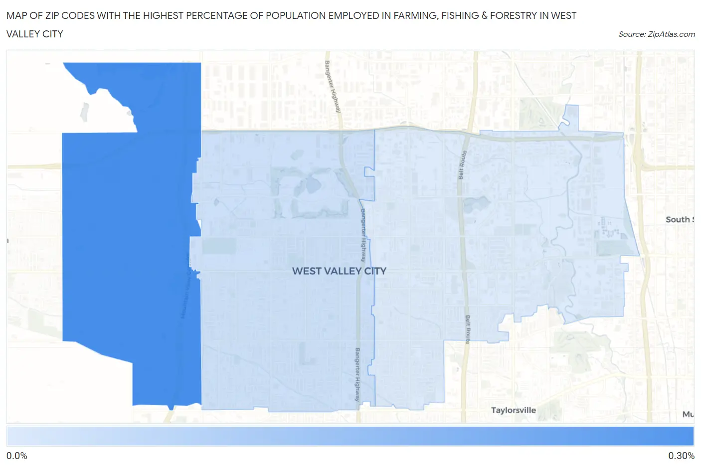 Zip Codes with the Highest Percentage of Population Employed in Farming, Fishing & Forestry in West Valley City Map