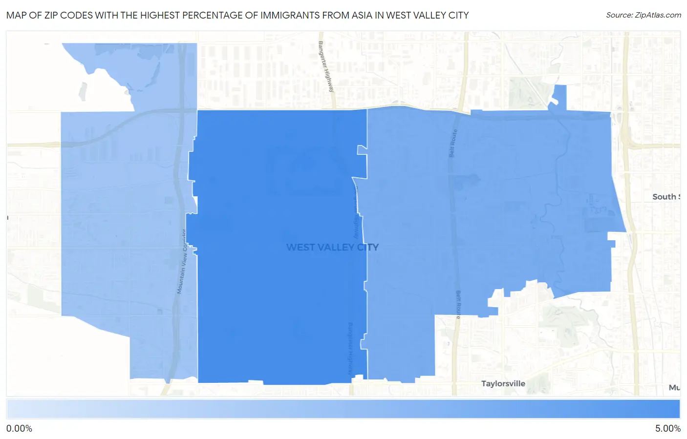 Zip Codes with the Highest Percentage of Immigrants from Asia in West Valley City Map