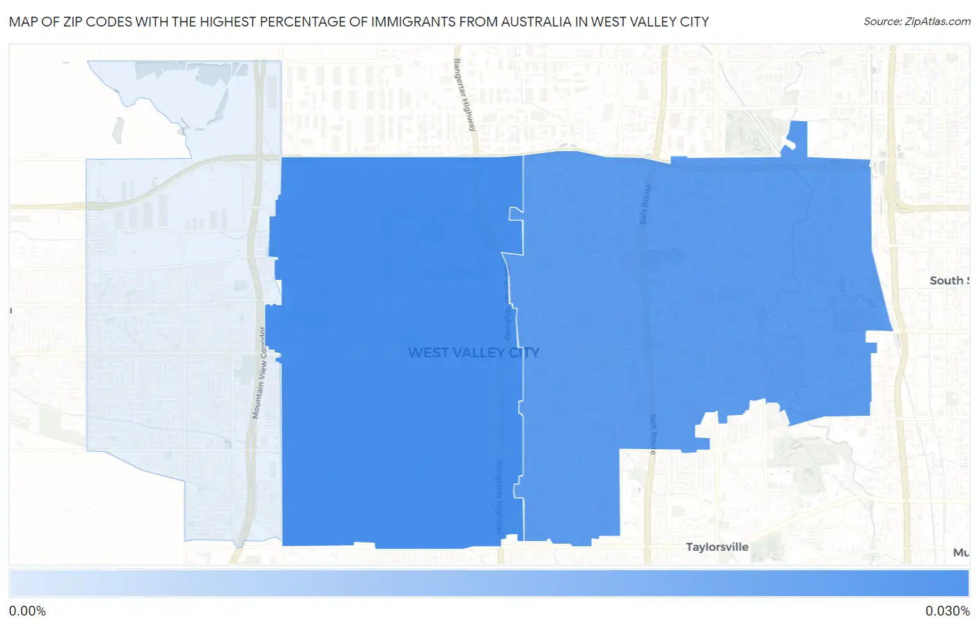 Zip Codes with the Highest Percentage of Immigrants from Australia in West Valley City Map