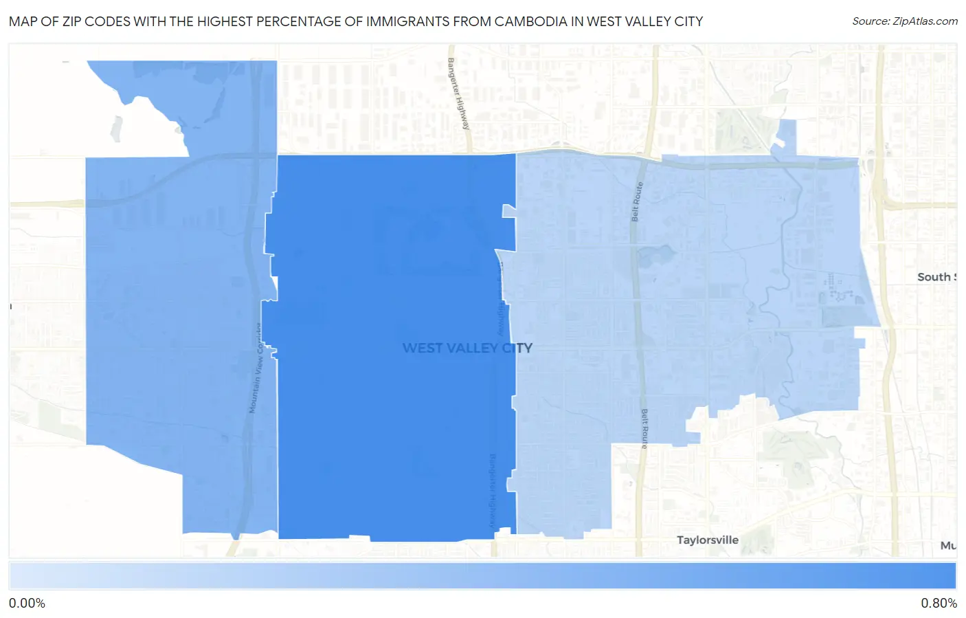 Zip Codes with the Highest Percentage of Immigrants from Cambodia in West Valley City Map
