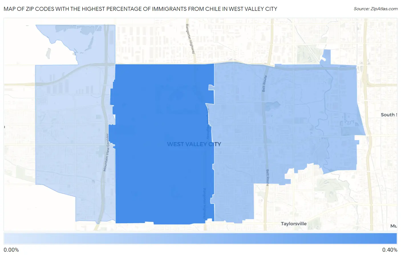 Zip Codes with the Highest Percentage of Immigrants from Chile in West Valley City Map