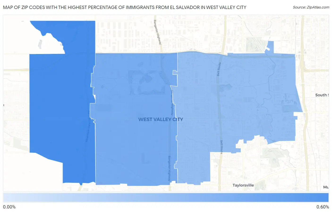 Zip Codes with the Highest Percentage of Immigrants from El Salvador in West Valley City Map