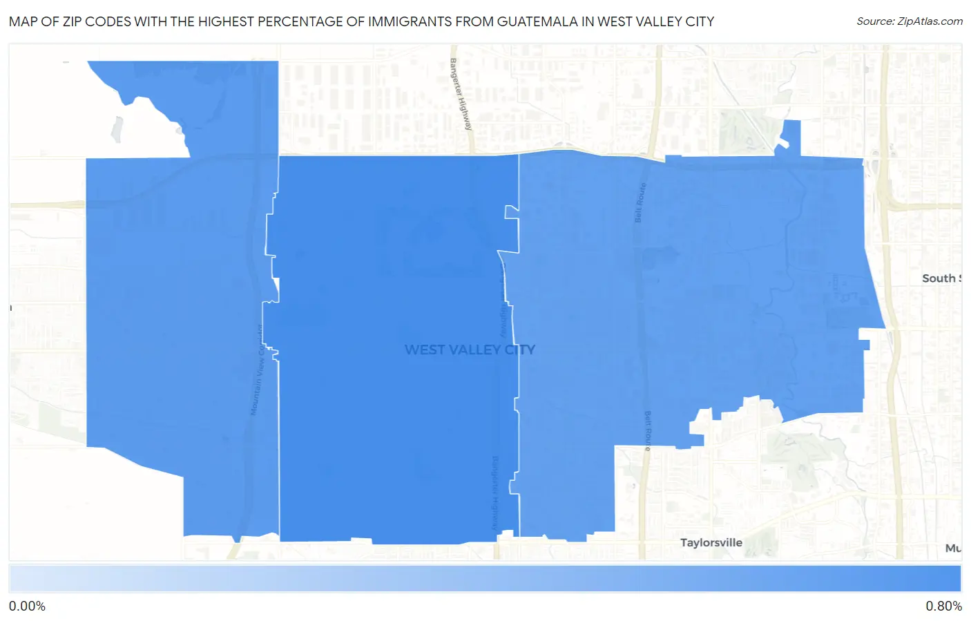 Zip Codes with the Highest Percentage of Immigrants from Guatemala in West Valley City Map