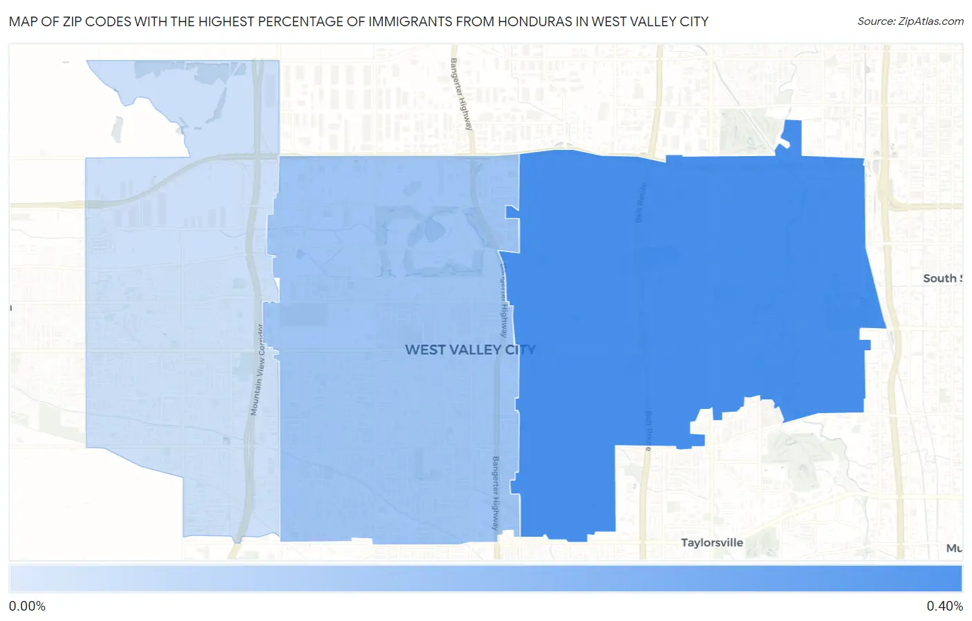 Zip Codes with the Highest Percentage of Immigrants from Honduras in West Valley City Map