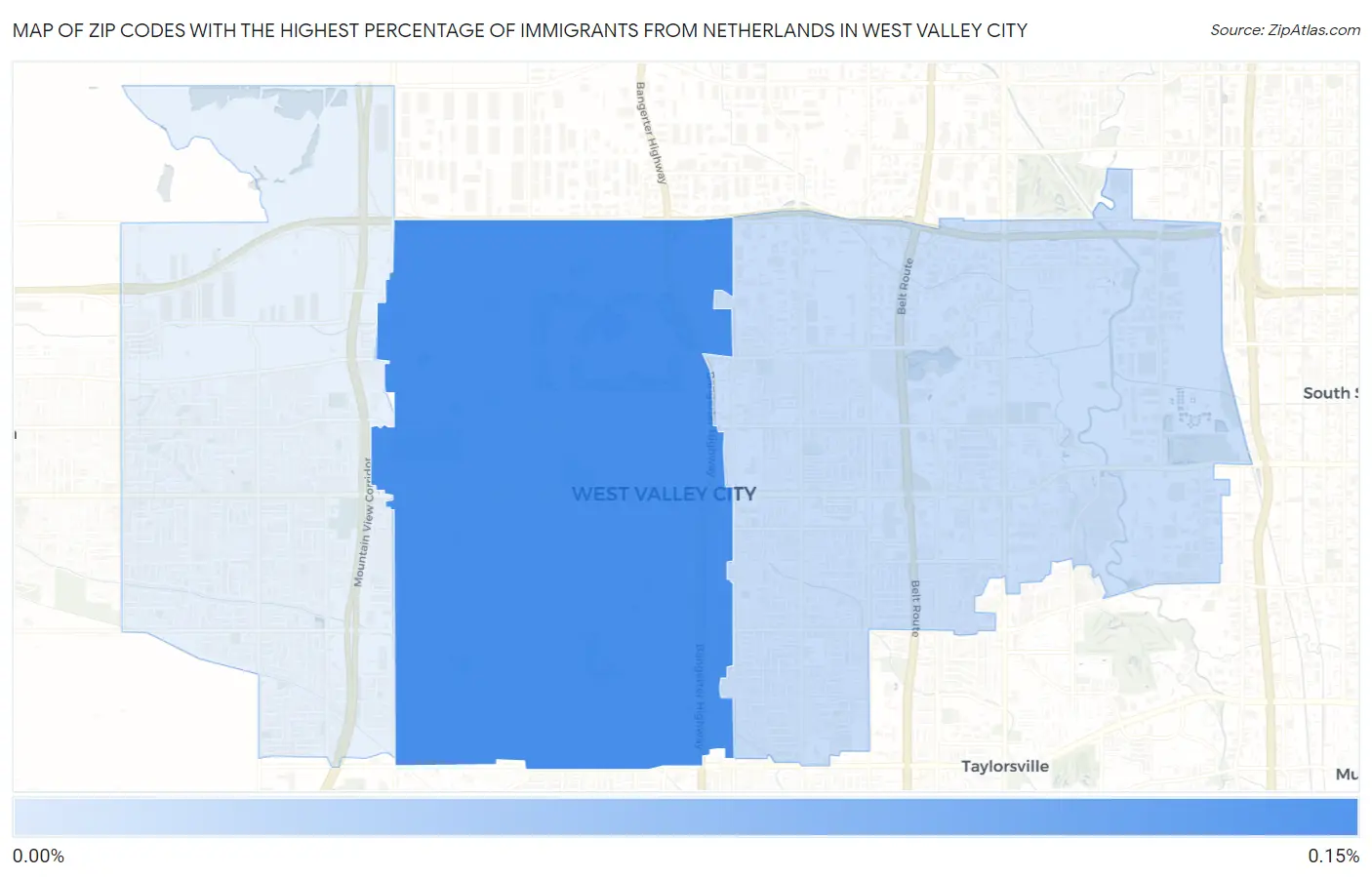 Zip Codes with the Highest Percentage of Immigrants from Netherlands in West Valley City Map