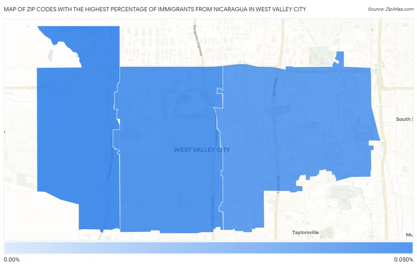 Zip Codes with the Highest Percentage of Immigrants from Nicaragua in West Valley City Map