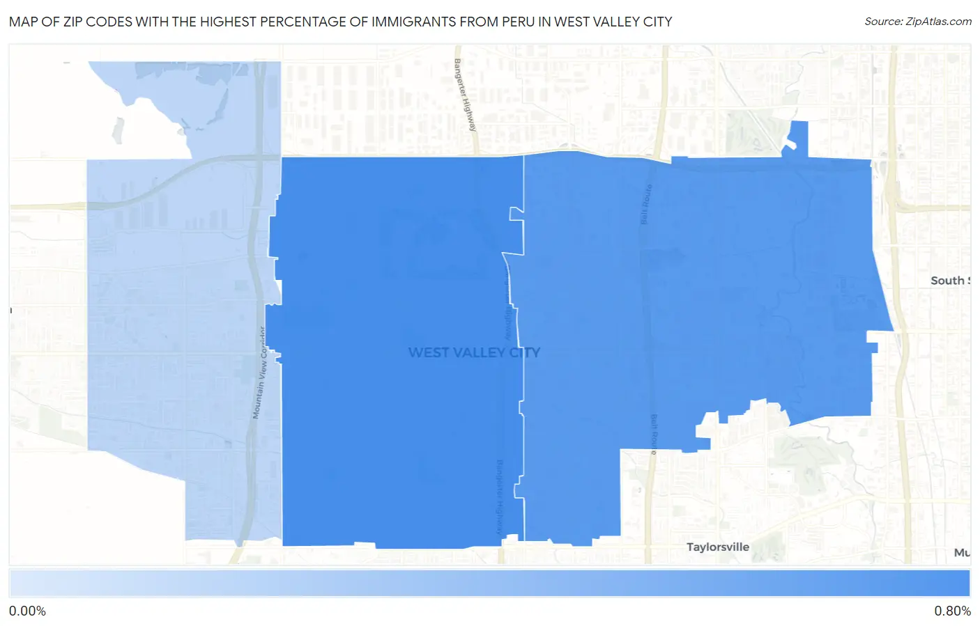 Zip Codes with the Highest Percentage of Immigrants from Peru in West Valley City Map