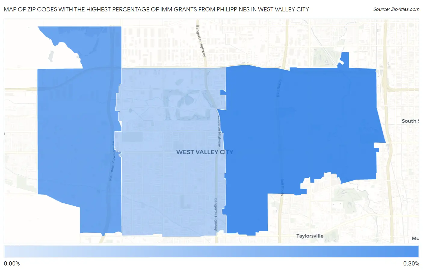 Zip Codes with the Highest Percentage of Immigrants from Philippines in West Valley City Map