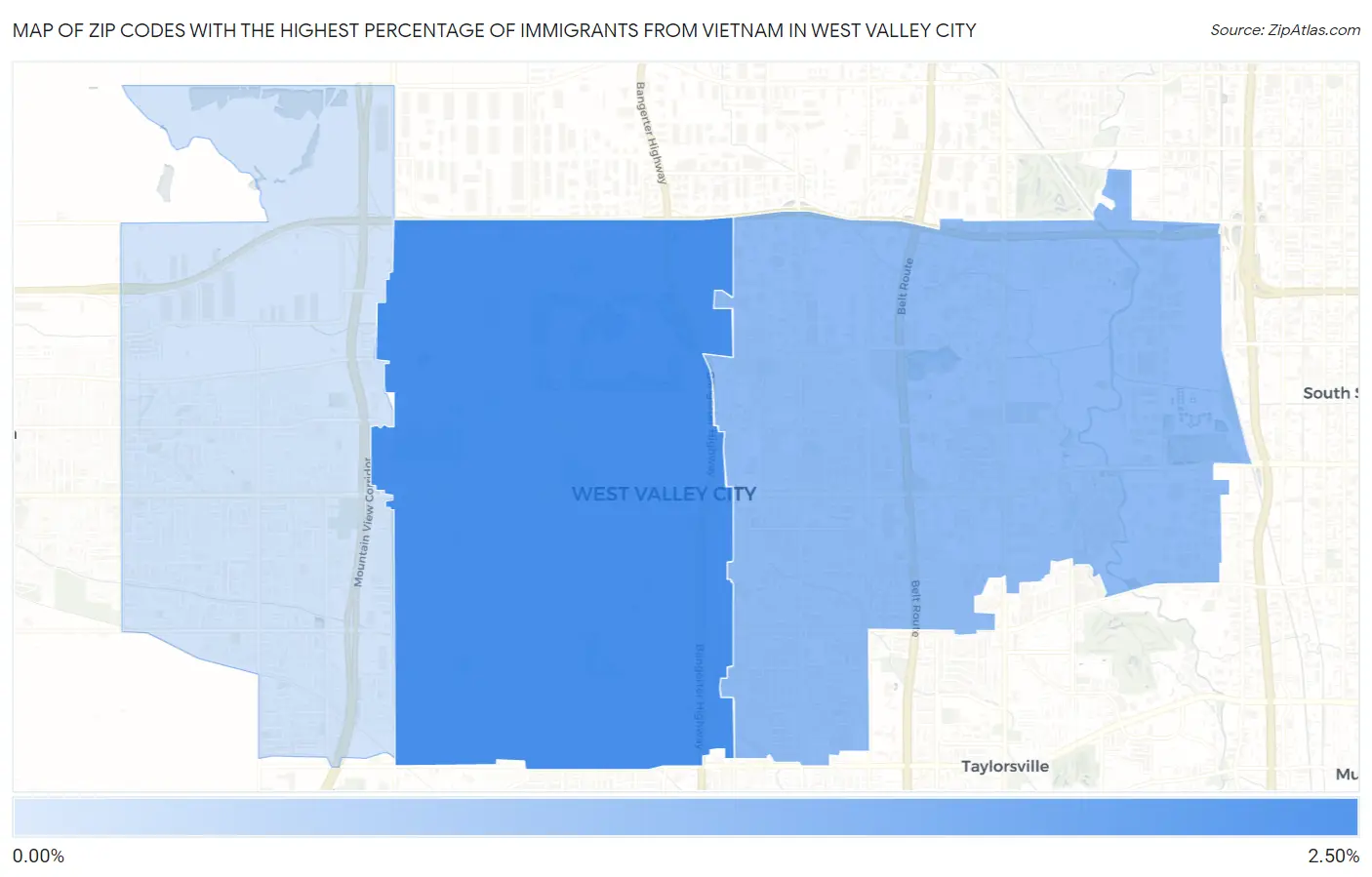 Zip Codes with the Highest Percentage of Immigrants from Vietnam in West Valley City Map