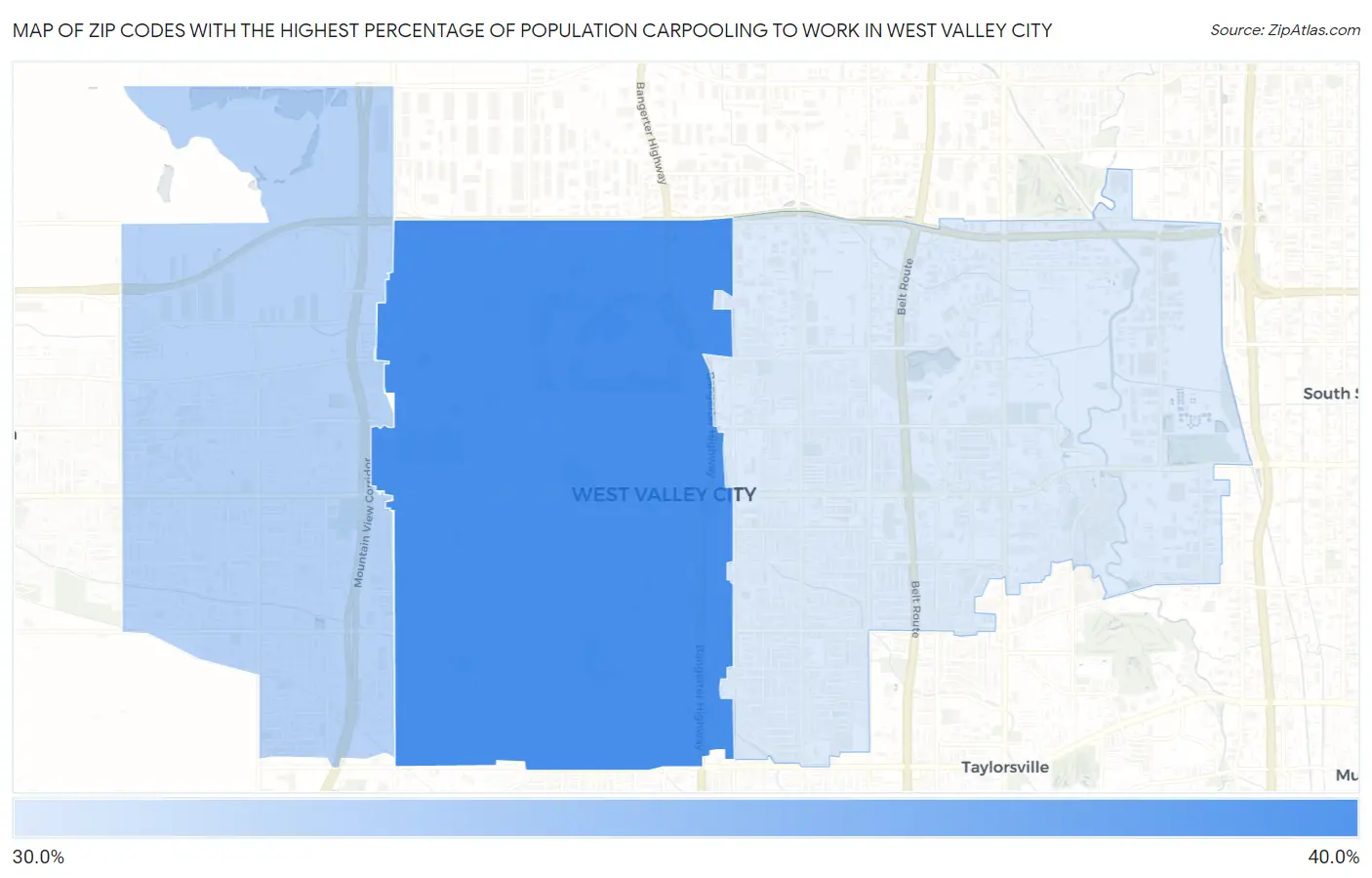 Zip Codes with the Highest Percentage of Population Carpooling to Work in West Valley City Map
