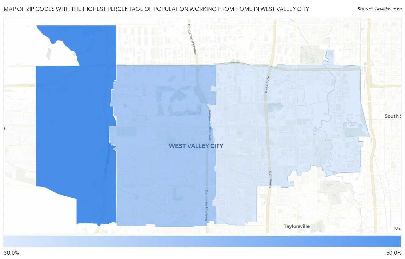 Zip Codes with the Highest Percentage of Population Working from Home in West Valley City Map