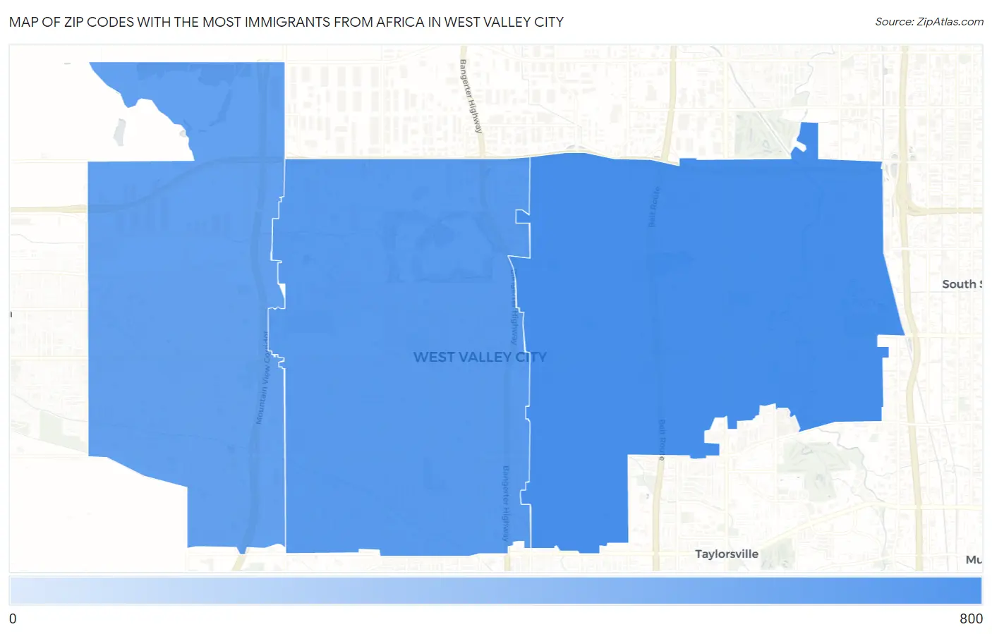Zip Codes with the Most Immigrants from Africa in West Valley City Map