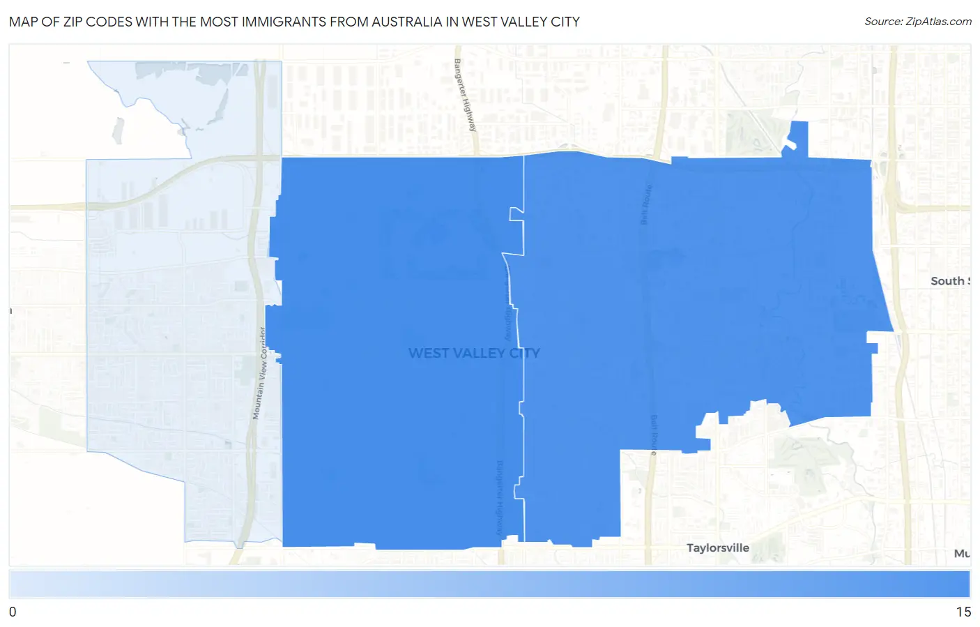 Zip Codes with the Most Immigrants from Australia in West Valley City Map