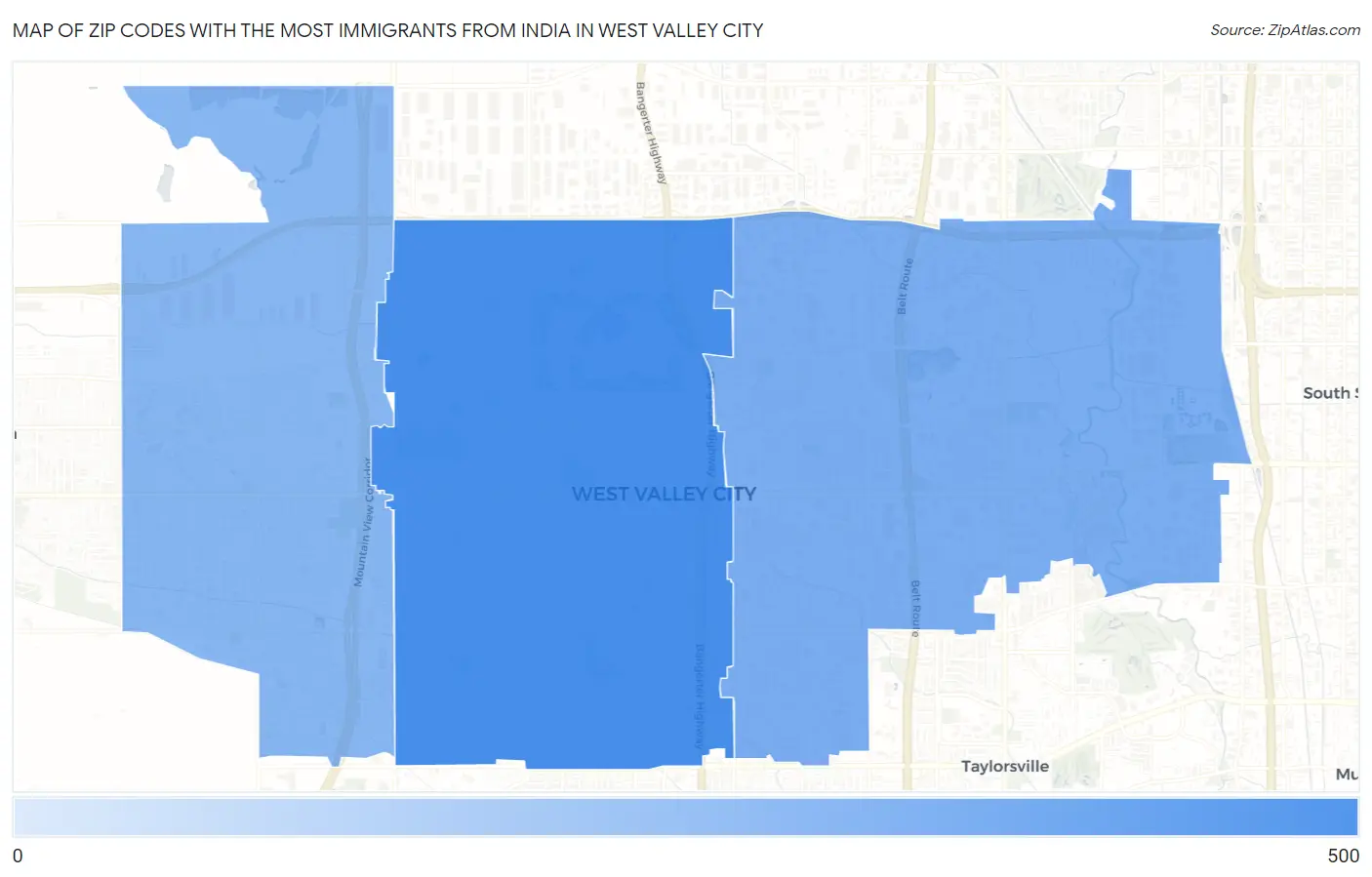 Zip Codes with the Most Immigrants from India in West Valley City Map