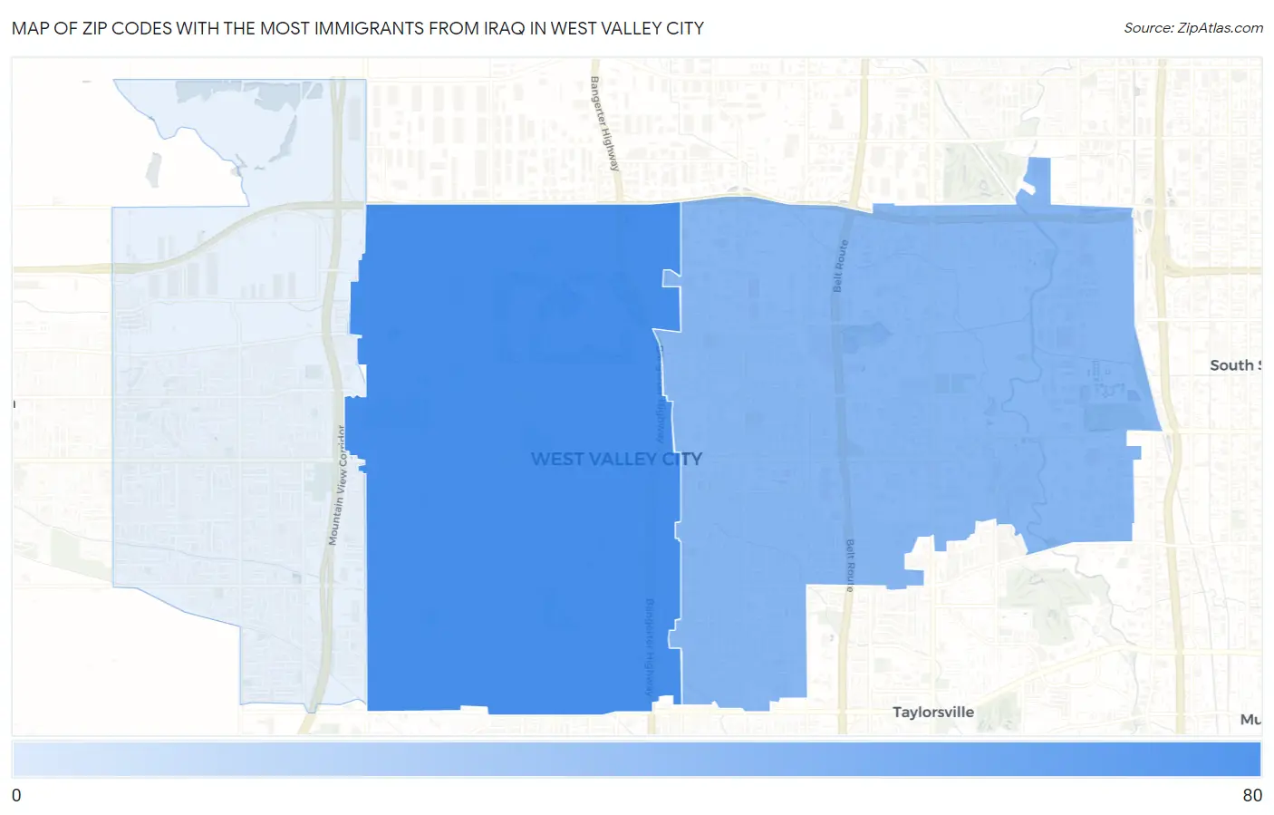 Zip Codes with the Most Immigrants from Iraq in West Valley City Map