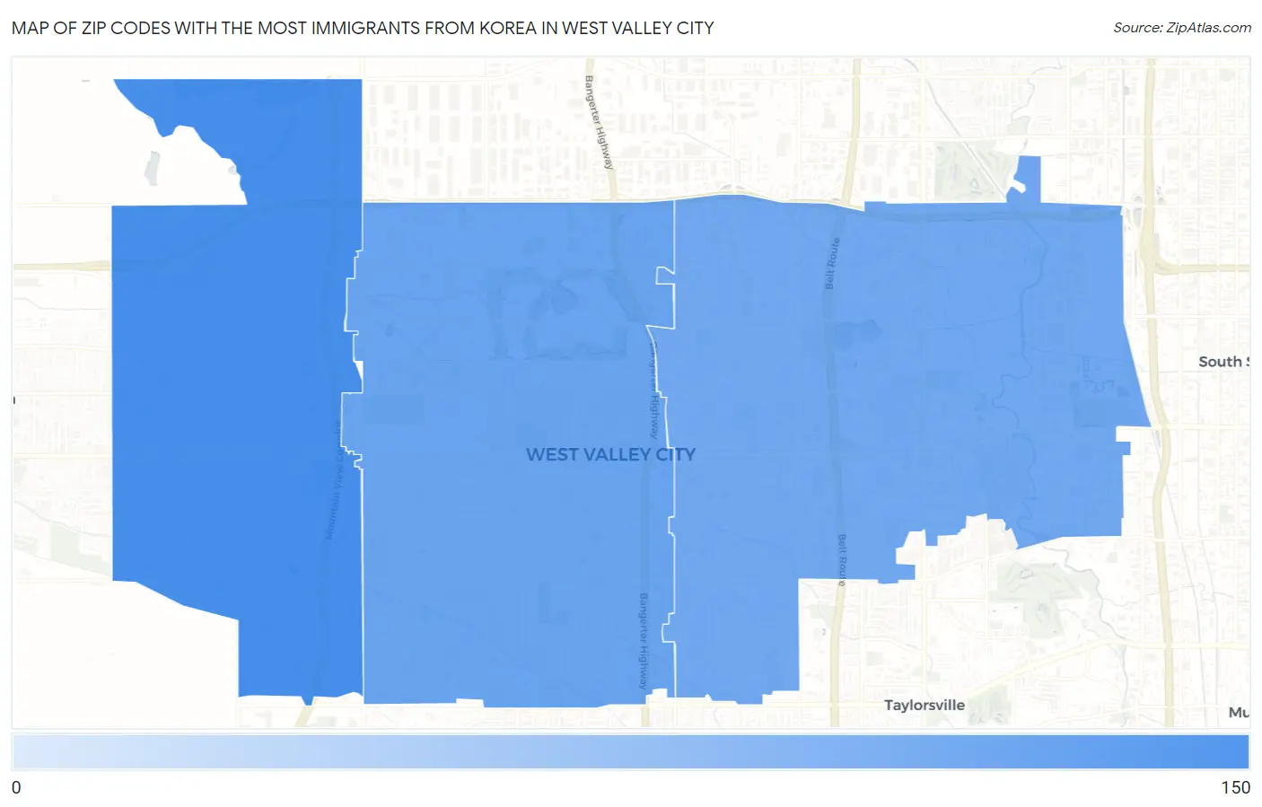 Zip Codes with the Most Immigrants from Korea in West Valley City Map