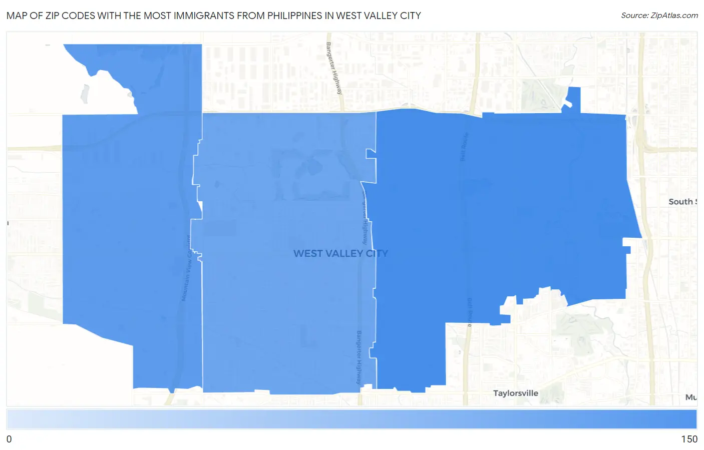 Zip Codes with the Most Immigrants from Philippines in West Valley City Map
