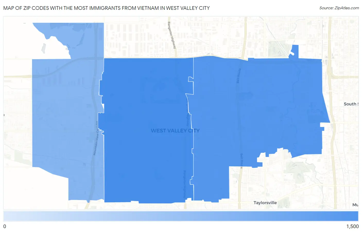 Zip Codes with the Most Immigrants from Vietnam in West Valley City Map