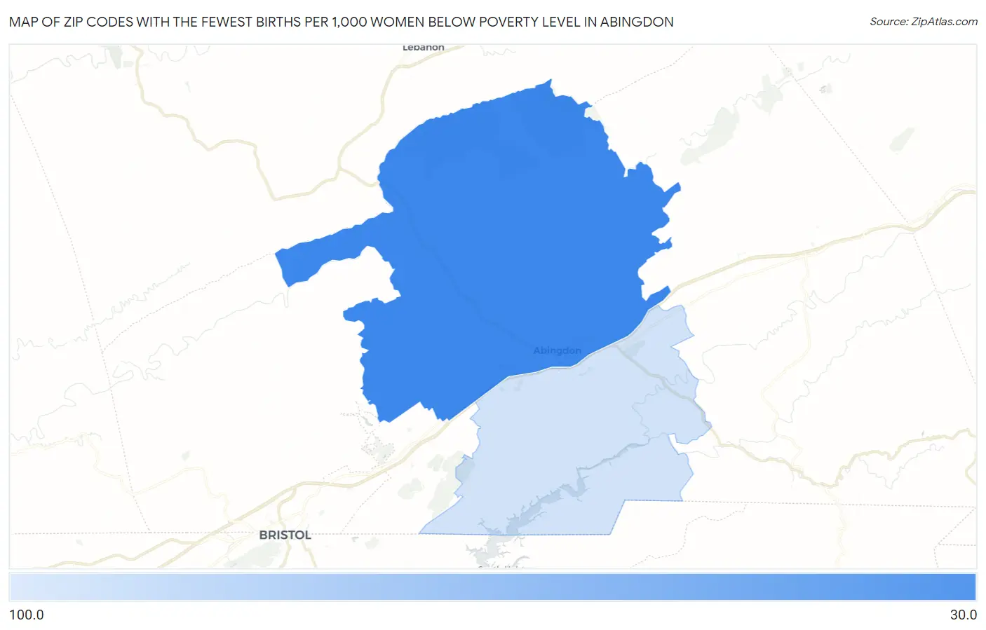 Zip Codes with the Fewest Births per 1,000 Women Below Poverty Level in Abingdon Map