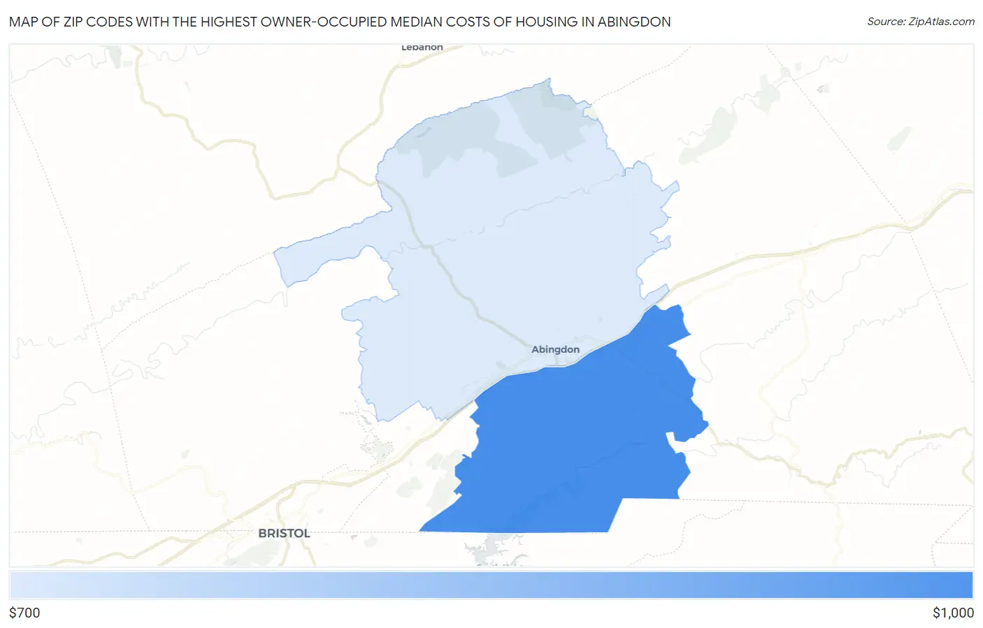 Zip Codes with the Highest Owner-Occupied Median Costs of Housing in Abingdon Map