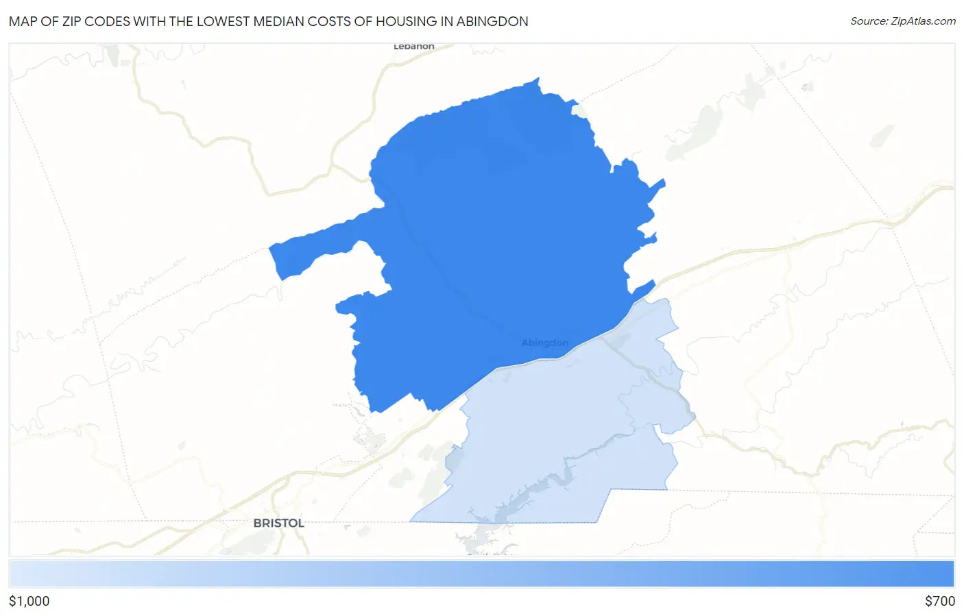 Zip Codes with the Lowest Median Costs of Housing in Abingdon Map
