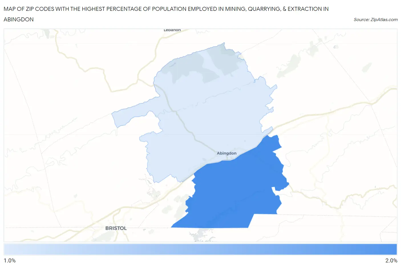 Zip Codes with the Highest Percentage of Population Employed in Mining, Quarrying, & Extraction in Abingdon Map
