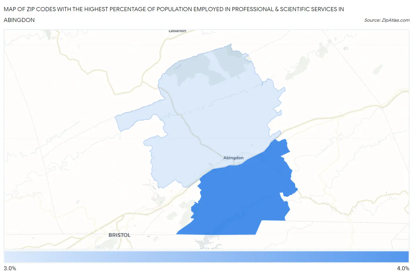 Zip Codes with the Highest Percentage of Population Employed in Professional & Scientific Services in Abingdon Map