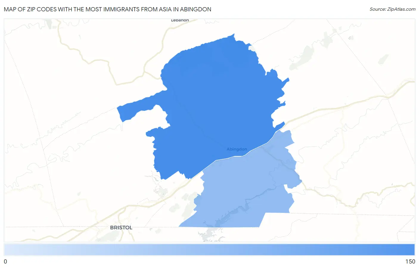 Zip Codes with the Most Immigrants from Asia in Abingdon Map