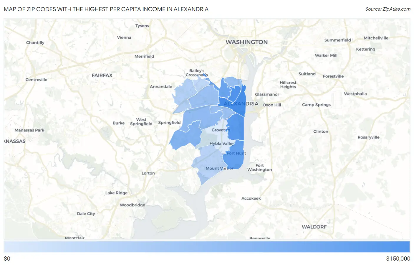 Zip Codes with the Highest Per Capita Income in Alexandria Map