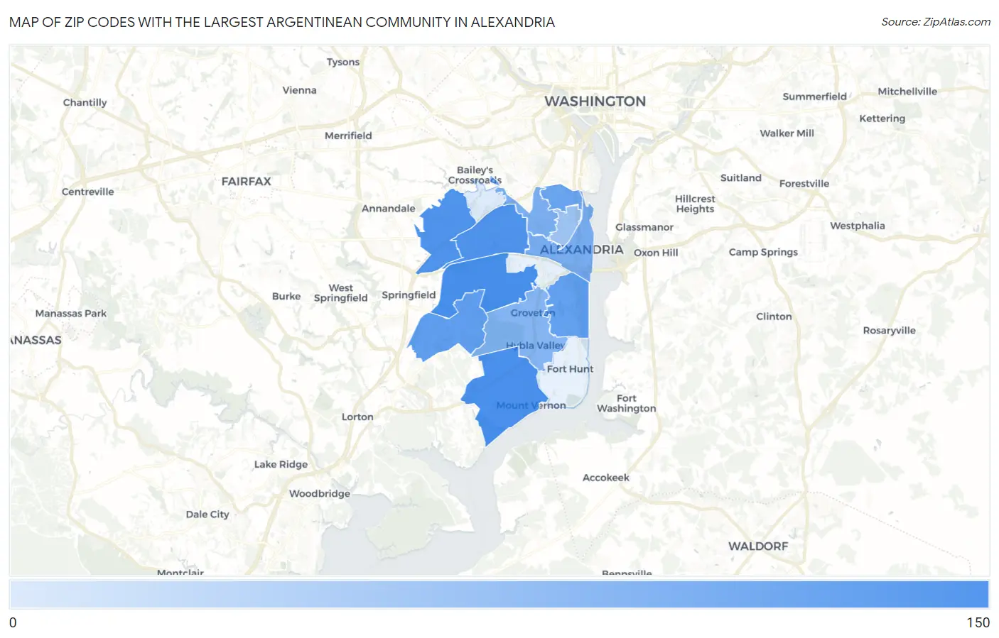 Zip Codes with the Largest Argentinean Community in Alexandria Map