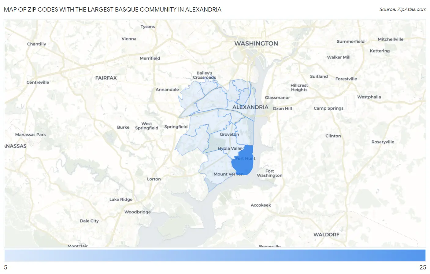 Zip Codes with the Largest Basque Community in Alexandria Map