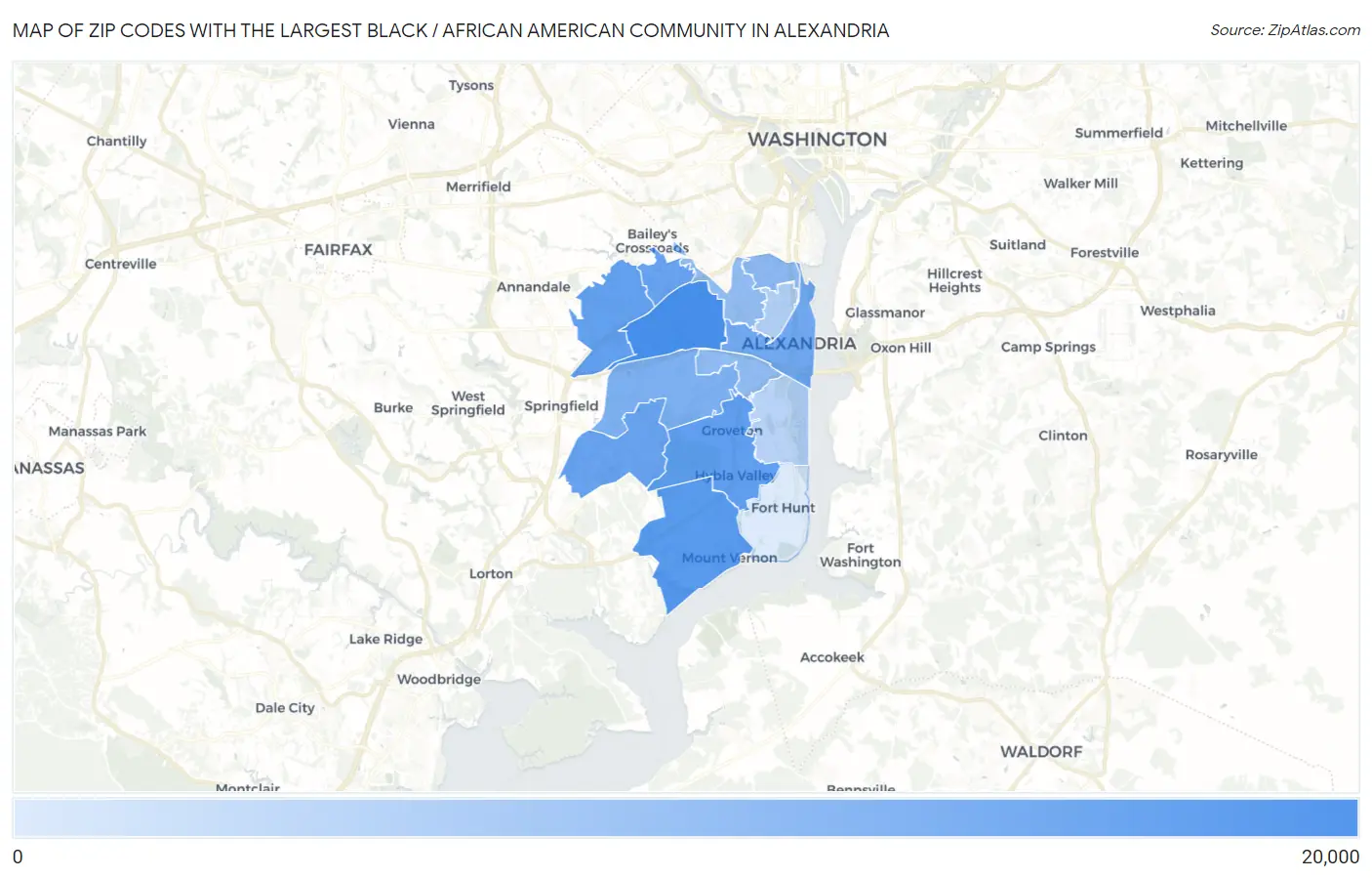 Zip Codes with the Largest Black / African American Community in Alexandria Map