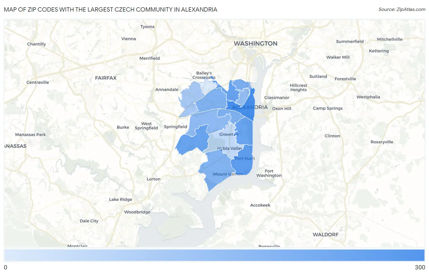 Zip Codes with the Largest Czech Community in Alexandria Map