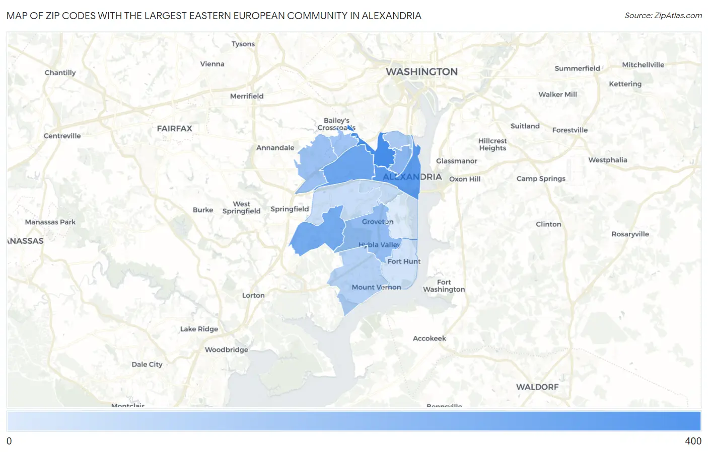 Zip Codes with the Largest Eastern European Community in Alexandria Map