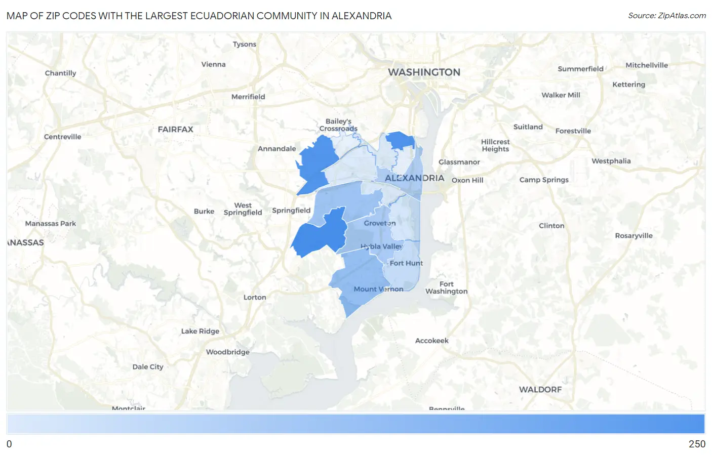 Zip Codes with the Largest Ecuadorian Community in Alexandria Map