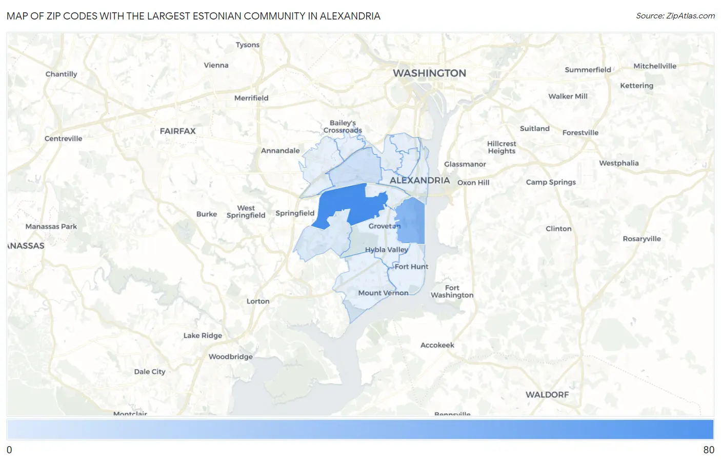 Zip Codes with the Largest Estonian Community in Alexandria Map